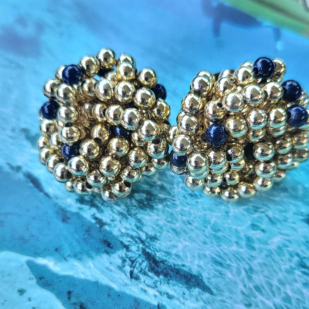 Elegant Gold and Black Beaded Earrings